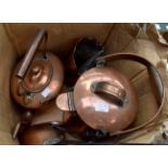 Mixed copperware items including large water pot and kettle