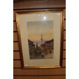 Late 19th Century Hillside Street scene watercolour by Eliza Mayes - Scutari dated 1890 (1)