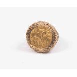 9 ct gold hallmarked 22 ct ½ sovereign coin within ring mount dated 1913, total gross weight 8.