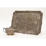 Early 20th Century Persian white metal chased engraved rectangular tray 35 x 24.