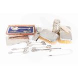 A parcel of silver to include silver sugar shaker Birmingham 1896, childs christening spoon & fork,
