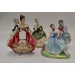 Five Royal Doulton figures including; Autumn Breezes; Spring Morning HN1922; Giselle HN2139;