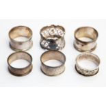A collection of six silver napkin rings, mostly early 20th Century, total gross weight 137 grams/4.