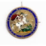 A George III silver crown enamelled brooch, engraved to to reverse 1892,