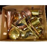 Good mixed brass and copper lot to include Prima Birmingham miners lamp,