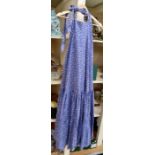A vintage Laura Ashley dress from 1966 in a hyacinth blue cotton with a white flower sprig pattern;