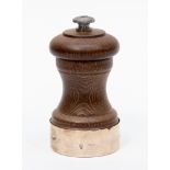 A silver mounted turned hardwood pepper mill,
