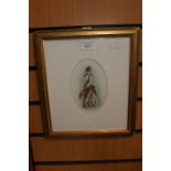 Set of three framed hand painted porcelain plaques depicting females in period gowns