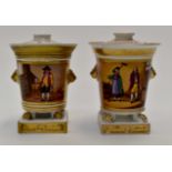 Pair of 19th Century French porcelain pot pourri vases and pierced covers,