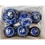 Seven Chinese Prunus Blossom patterns blue and white ginger jars and covers/ 2 small jars measuring