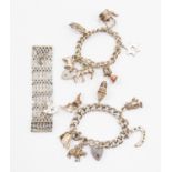 Two vintage silver curb charm padlock bracelets and a 7 bar gate bracelet,