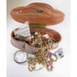 Box of costume jewellery, compacts,