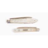 Two mother of pearl and silver fruit knives, one Sheffield 1865, Thomas Marples, one Sheffield 1906,