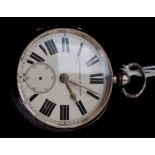 A late Victorian silver pocket watch, key wind improved patent movement,