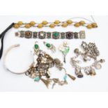 A collection of silver jewellery to include an unmarked Victorian Albertina fob chain,