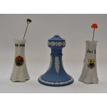 Three hatpin holders, The Island & Royal Manor Portland Arcadian ware - Barry Island,