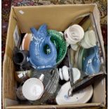 Quanity lot of ceramics and glass wares to include cabinet plates, victorain stoneware water jug,