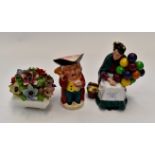 Royal Doulton "Old Balloon Seller" with Royal Adderley flower box and Toby jug