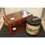 An Edwardian tea caddy walnut veneer and edging together with a leather box (2)