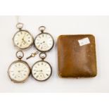 A collection of four silver and white metal pocket watches,