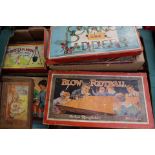 Selection of vintage games including fairies cauldron, Pyramid Patience, blow football,