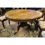 A Victorian mahogany pedestal breakfast table, circular tilt top raised on turned column,