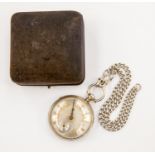 A silver pocket watch, silvered dial, gilt decoration, Roman numerals, subsidiary dial,