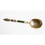 Maori sugar spoon, cast terminal Maori jade handle,