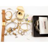 Quantity lot of costume jewellery and wrist watches to include ladies silver rings, cameo brooch,