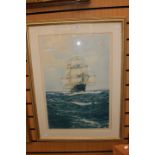 Colour lithograph depicting ship-Montague Dawson