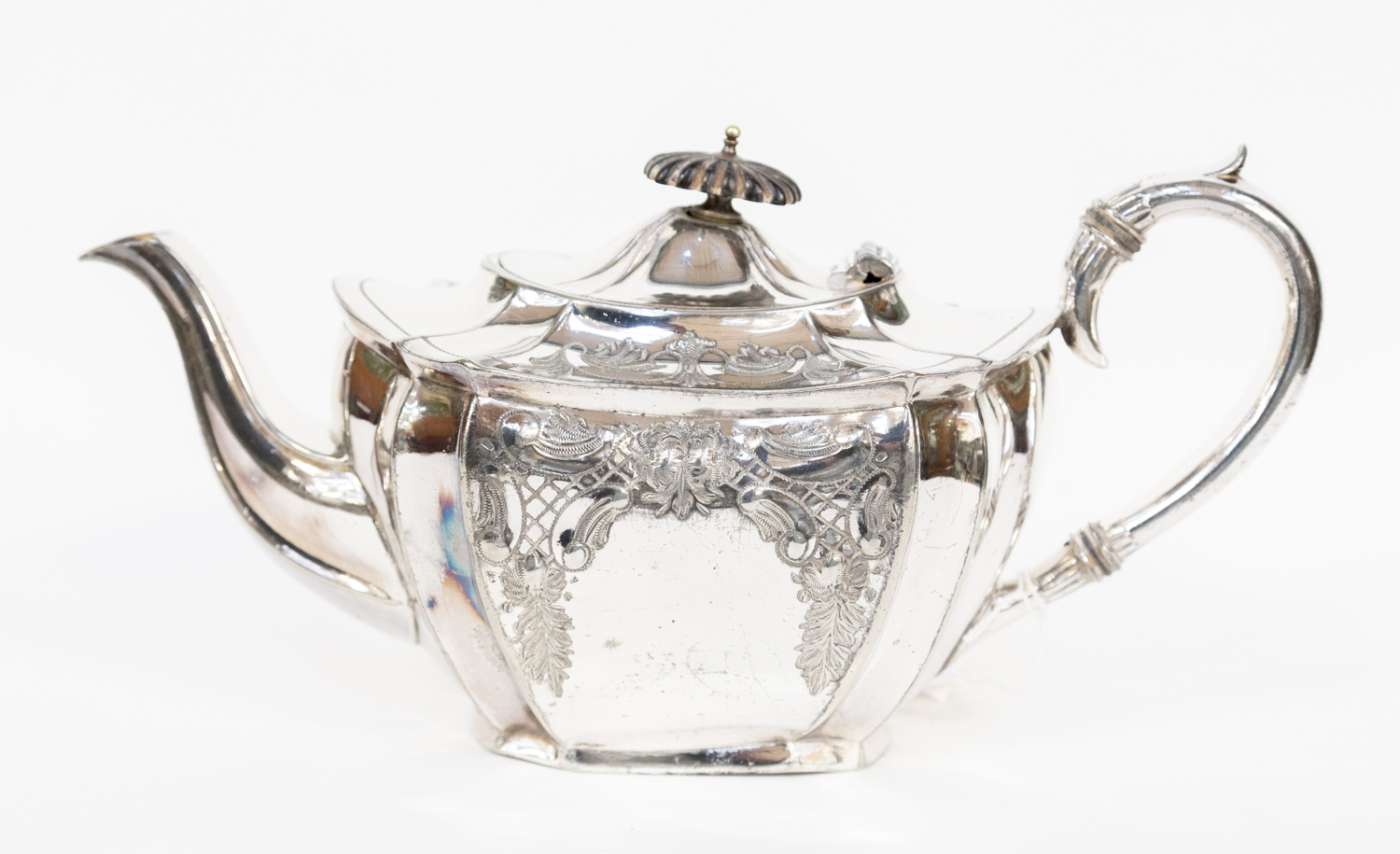 A silver plated Victorian teapot