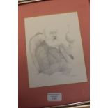 Ken Moroney (Contemporary), "Elderly gentleman seated beside an oil lamp", pencil,