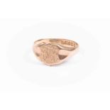 A 9ct rose gold signet ring, engraved cartouche, size R,