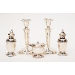 A small quantity of silver to include a pair of candlesticks approx 13cms high,