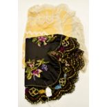 A pair of Tulle and lace housewives pillowcases, lined sunshine yellow, late Edwardian,