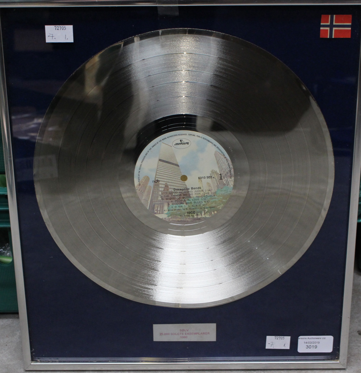 Deceptive Bends, framed silver LP Record Sales Award,