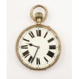 A Golliath pocket watch, white enamel dial, Roman numerals, white metal case,