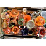 Eleven items of coloured glass ware including vases, Posy bowls,