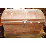 Metal 1920's travel trunk with case and leather bag