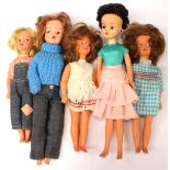 Two Sindy Dolls, 1960's, plus three Patch Dolls in original clothes,
