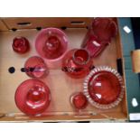 Stourbridge cranberry glass, jugs, bowls etc,