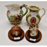 Pair Beswick bisque lion and tiger pretruding wall masks upon wood mounts, approx 15 cms approx,