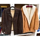 A tan sheepskin ladies short jacket and a dark brown sheepskin jacket (2)