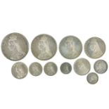 A set of 1889 Silver coins x 8; Crown, Half Crown,