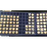 A metal coin case of Farthings and Fractionals, Charles 1st Rose Farthings x 3, Charles II x 7,