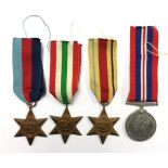 WW2 British Medal group comprising of 1939-45 Star, Africa Star, Italy Star and War Medal 1939-45.