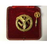 WW2 Third Reich DAAC badge in red case of issue along with matching stick pin.