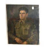 WW2 British Portrait in Oils of a British Army Private Soldier wearing a US War Aid Battledress