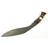 WW2 British Kukri knife. Un painted, plain wooden grip. Steel blade 33cm long, no markings.