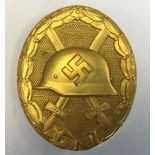 WW2 Third Reich Verwundetenabzeichen 1939 in Gold. 1939 Wound badge in Gold. Unmarked example.